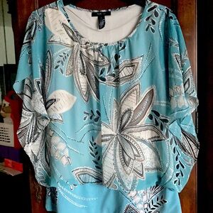 Style & Co. blue/grey floral print top, size XL
